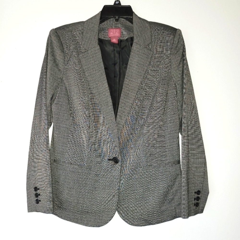 212 Collection Dark Gray Fine Plaid Blazer